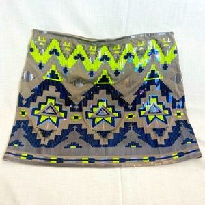 EXPRESS Neon Green and Silver Sequin Mini Skirt SIZE M USED